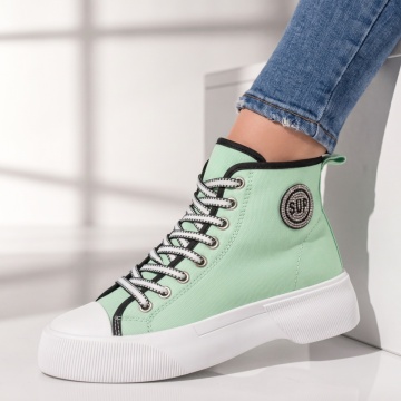 Tenisi dama, Tenisi dama cu siret si strasuri verde cu negru MOD09962, modlet.ro