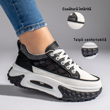 Tenisi dama cu talpa groasa negru cu alb MOD11069, 3, modlet.ro