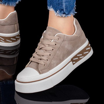 Tenisi dama khaki cu talpa alba MOD07751, 4, modlet.ro
