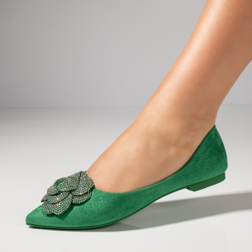 Balerini dama cu strasuri verde suede ZEF11725, 1, zeforia.ro