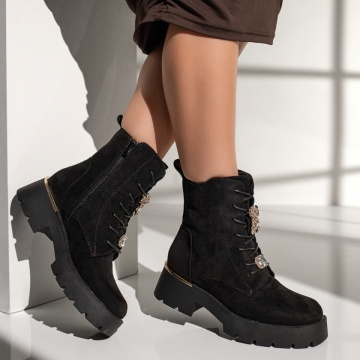 Bocanci dama cu accesorii metalice si fermoar negru suede MOD12345, 4, modlet.ro