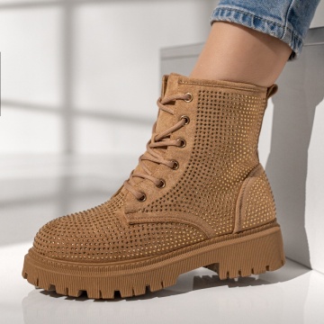 Bocanci dama cu fermoar si strasuri aplicate maro suede MOD12239, 2, modlet.ro