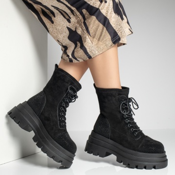 Bocanci dama cu pietre aplicate negru suede ZEF12264, 3, zeforia.ro