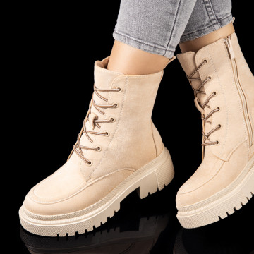 Bocanci dama cu siret si fermoar bej suede MOD10810, 3, modlet.ro