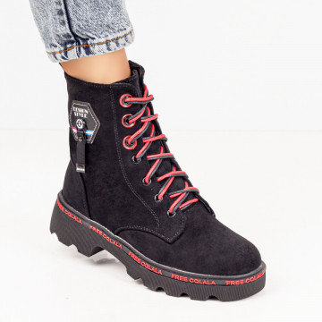 Bocanci negri cu rosu suede dama cu siret si fermoar MOD07155, 3, modlet.ro
