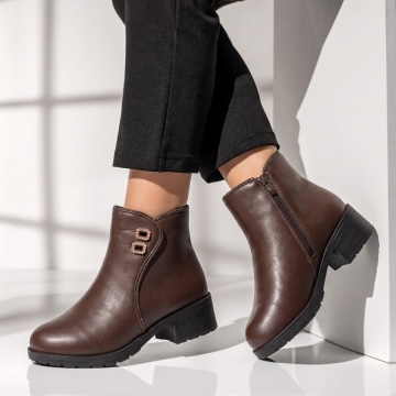 Botine dama cu accesoriu decorativ maro LILI37, 2, modlet.ro