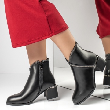 Botine dama cu strasuri aplicate si toc mic negre MOD10877, 2, modlet.ro