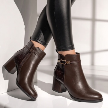 Botine dama, Botine dama cu toc gros maro LILI34, modlet.ro