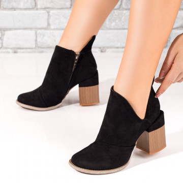 Botine dama cu toc gros maro si fermoar negre suede MOD10380, 3, modlet.ro