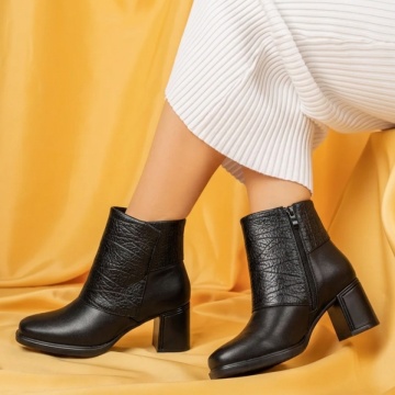 Botine dama cu toc gros negre din Piele naturala FLORINA11, 2, modlet.ro