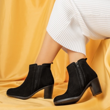 Botine dama cu toc gros negru suede din Piele naturala OANA10, 3, modlet.ro