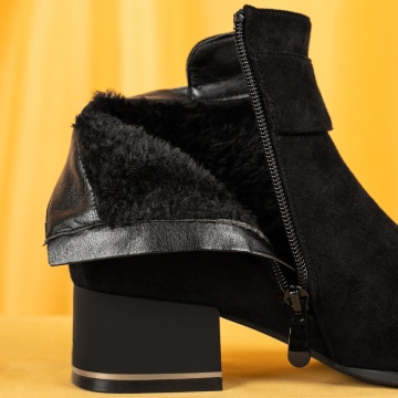 Botine dama cu toc gros negru suede MOD06655, 2, modlet.ro