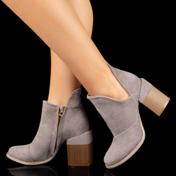 Botine dama cu toc gros si fermoar gri suede MOD10380, 3, modlet.ro