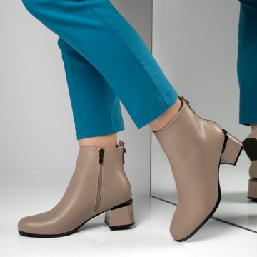 Botine dama cu toc si fermoar bej MOD12598, 2, modlet.ro