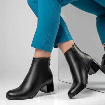 Botine dama cu toc si fermoar negre MOD12598, 2, modlet.ro