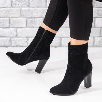 Botine dama cu toc si fermoar negre suede din Piele naturala ZEF10888, 1, zeforia.ro