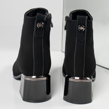 Botine dama cu toc si fermoar negru suede MOD12600, 4, modlet.ro