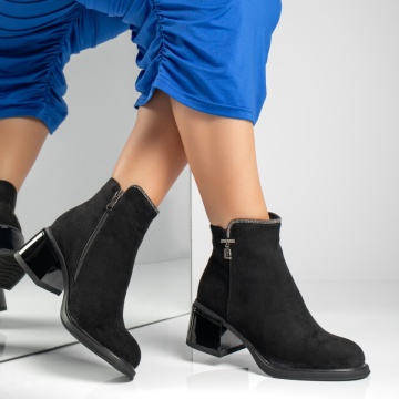 Botine dama cu toc si strasuri aplicate negru suede MOD12647, 3, modlet.ro