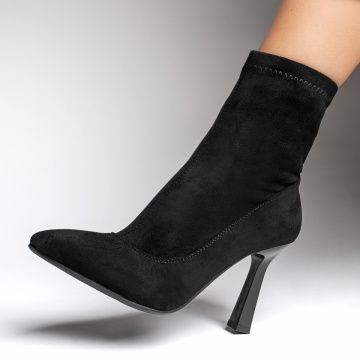 Botine dama cu toc subtire negru suede ZEF12388, 1, zeforia.ro