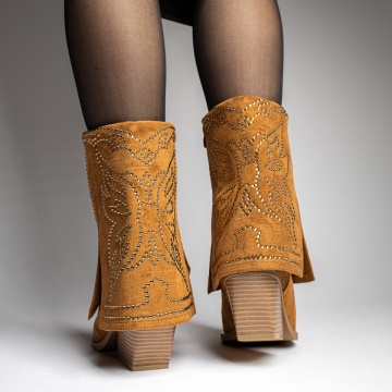 Ciocate dama cu toc gros si aplicatii cu pietre maro suede MOD12341, 4, modlet.ro
