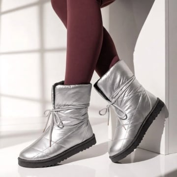 Cizme fara toc, Cizme dama argintii cu talpa joasa MOD06344, modlet.ro