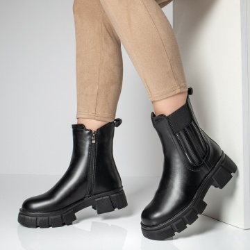 Cizme dama cu fermoar si insertii de material elastic negre MOD06927, 1, modlet.ro