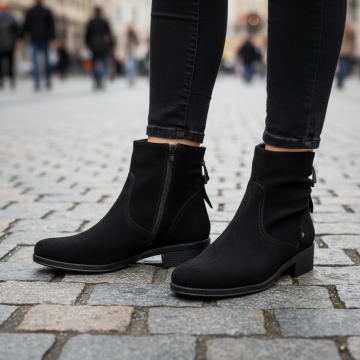 Cizme dama, Cizme dama negru suede fara toc cu fermoar MOD05668, modlet.ro