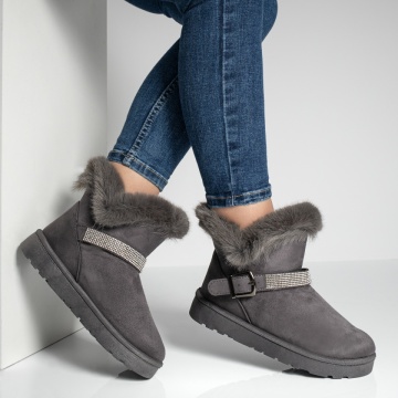 Cizme dama scurte cu blanita si catarama gri suede MOD10704, 3, modlet.ro