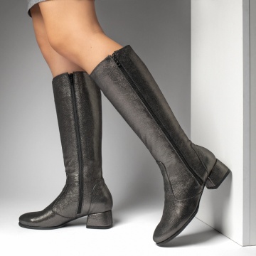 Cizme lungi cu fermoar gri cu aspect sidefat Piele naturala MOD12292, 2, modlet.ro