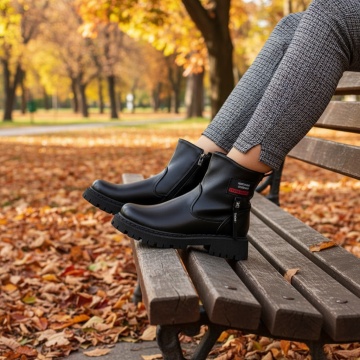 Cizme dama, Cizme negre cu fermoar si talpa groasa dama MOD07149, modlet.ro