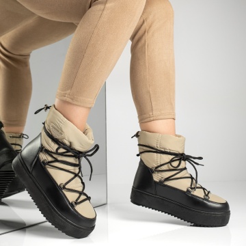 Cizme scurte dama cu siret khaki cu negru MOD12829, 3, modlet.ro