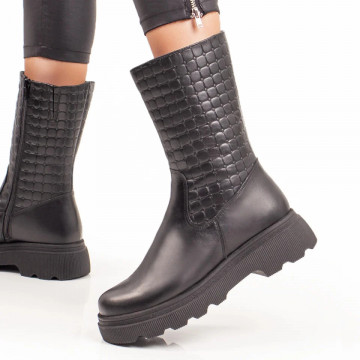 Cizme scurte de dama cu talpa groasa negre din Piele naturala MOD07265, 3, modlet.ro