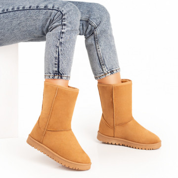 Cizme scurte galbene suede cu talpa joasa dama MOD07446, 2, modlet.ro