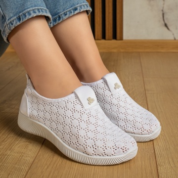 Espadrile dama cu perforatii din material textil albe MOD13060, 3, modlet.ro