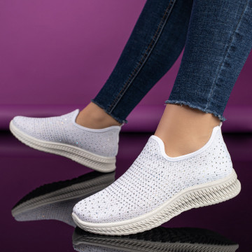 Espadrile sport dama albe cu strasuri atasate MOD09087, 2, modlet.ro