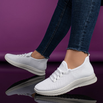 Espadrile sport dama cu siret din material textil albi MOD09086, 4, modlet.ro
