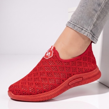Espadrile sport dama din material textil cu perforatii rosii MOD08409
