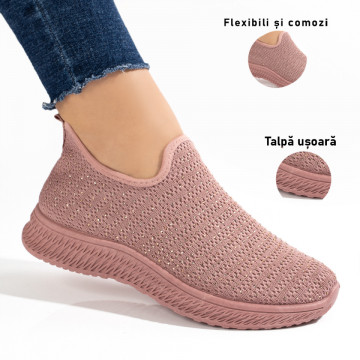 Espadrile sport dama roz cu strasuri atasate MOD09087, 3, modlet.ro