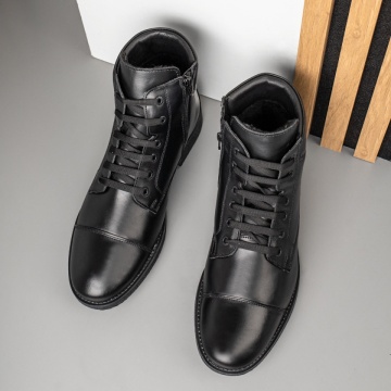 Ghete barbati cu siret negre din Piele naturala MOD07477, 3, modlet.ro