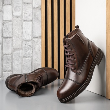 Ghete barbati, Ghete barbati cu siret si fermoar maro din Piele naturala MOD10570, modlet.ro