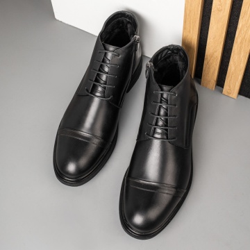 Ghete barbati cu siret si fermoar negre din Piele naturala MOD14074, 3, modlet.ro