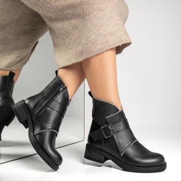 Ghete dama cu catarama negre din Piele naturala MOD12459, 2, modlet.ro