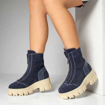 Ghete dama cu fermoar albastre suede din Piele naturala MOD06567, 4, modlet.ro