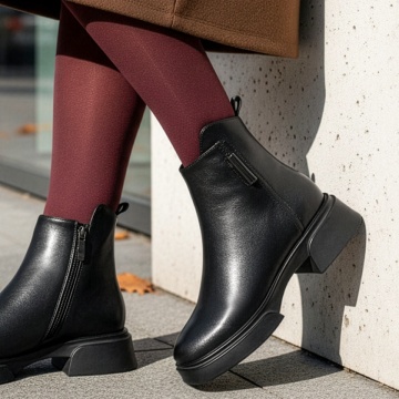 Ghete Dama, Ghete dama cu fermoar negre din Piele naturala MOD14042, modlet.ro