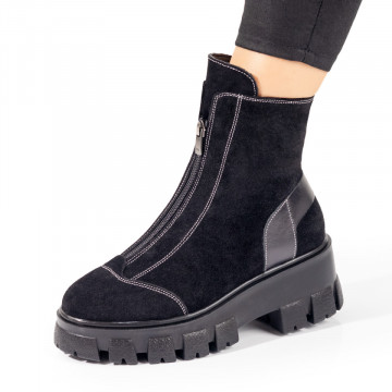 Ghete dama cu fermoar negre suede din Piele naturala MOD06567, 3, modlet.ro