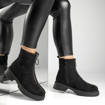 Ghete dama cu fermoar negru suede MOD06715, 4, modlet.ro