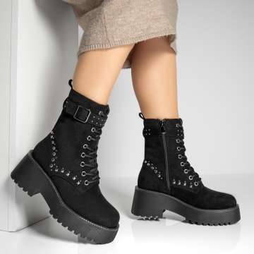 Ghete dama cu fermoar negru suede MOD12813, 4, modlet.ro