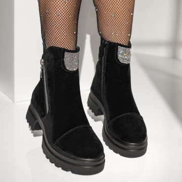 Ghete dama cu fermoar si aplicatii cu strasuri negru suede MOD12625, 3, modlet.ro