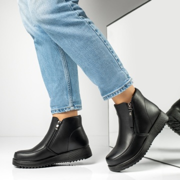 Ghete Dama, Ghete dama cu fermoar si talpa groasa negre MOD12235, modlet.ro