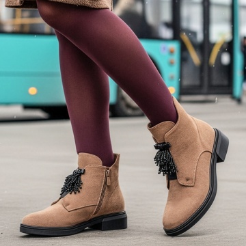 Ghete Dama, Ghete dama cu fermoar si talpa joasa khaki MOD14166, modlet.ro